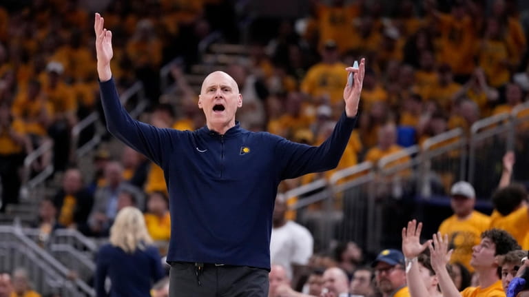 Indiana Pacers head coach Rick Carlisle reacts to a call...