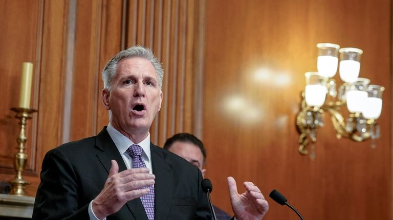 Speaker of the House Kevin McCarthy, R-Calif., speaks to the...