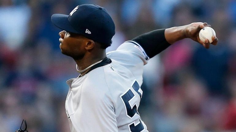 The Yankees' Domingo German pitches during the first inning against the...