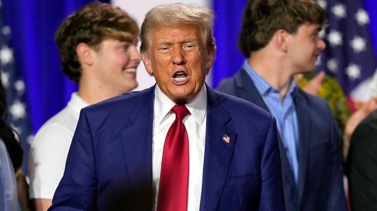 Republican presidential nominee former President Donald Trump speaks during a...