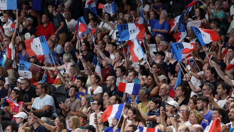 Fans cheer on Emeline Pierre, of France, during the S10...