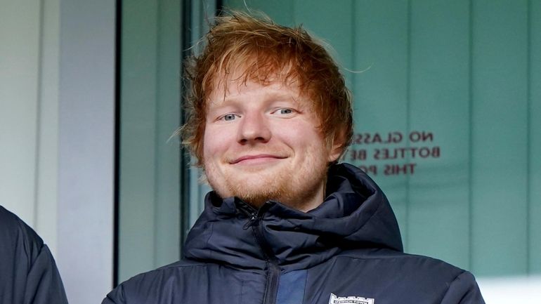 Ipswich Town fan Ed Sheeran in the stands before the...