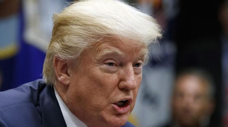 President Donald Trump speaks during a meeting in the Roosevelt...