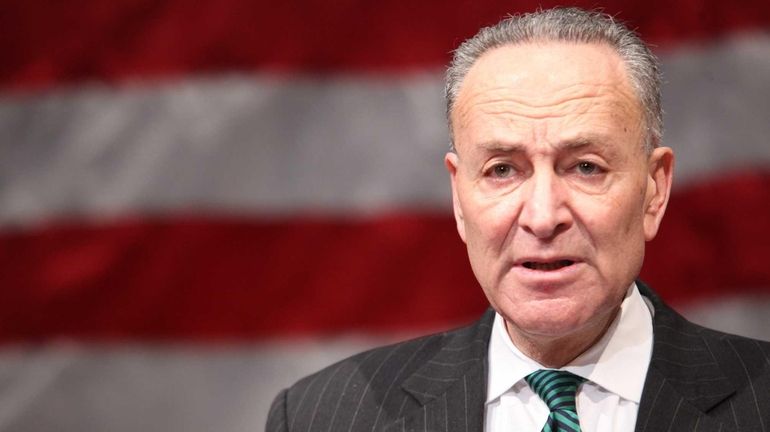 Sen. Charles Schumer speaks before Nassau County Executive Edward Mangano...