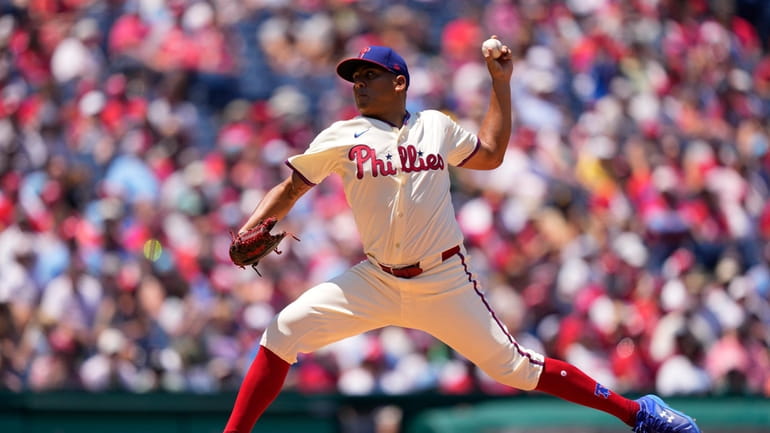 Philadelphia Phillies' Ranger Suarez pitches during the second inning of...