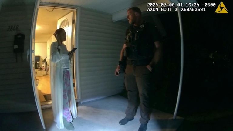 In this image taken from body camera video released by...