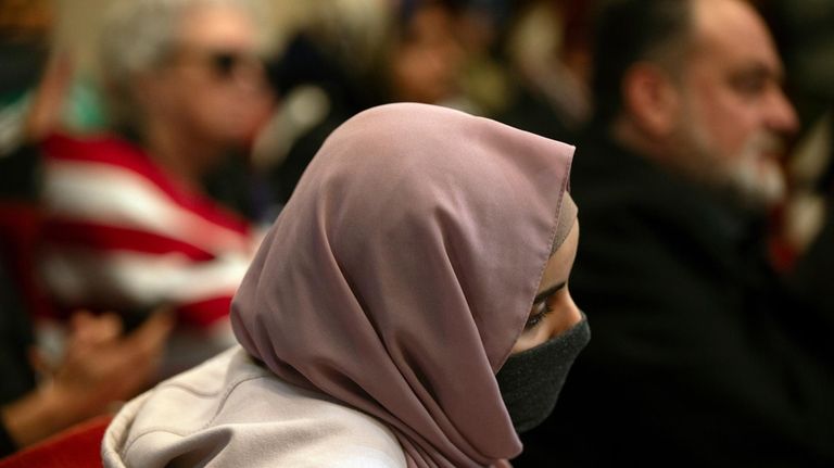 Audience members listen to public comment on a resolution from...