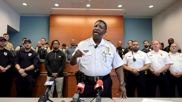 Ferguson Police Chief Troy Doyle gives a press conference on...