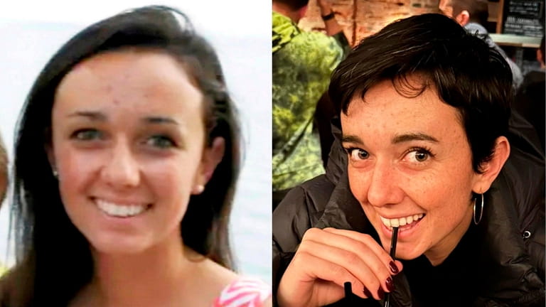 Katy Binder in 2013, left, and in 2022.