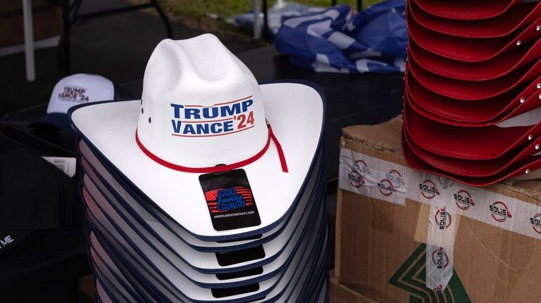 Merchandise is pictured before a campaign rally for Republican presidential...