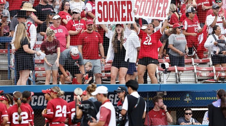 Oklahoma fans cheer during the first inning of Game 2...