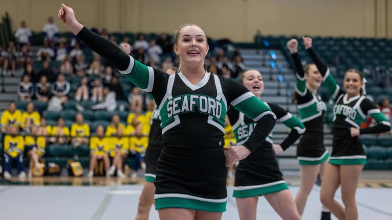 Seaford competes in the Nassau cheerleading championship at Farmingdale State...