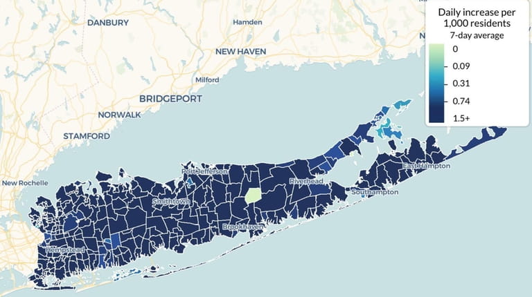 A map showing the concentration of new cases in communities across...