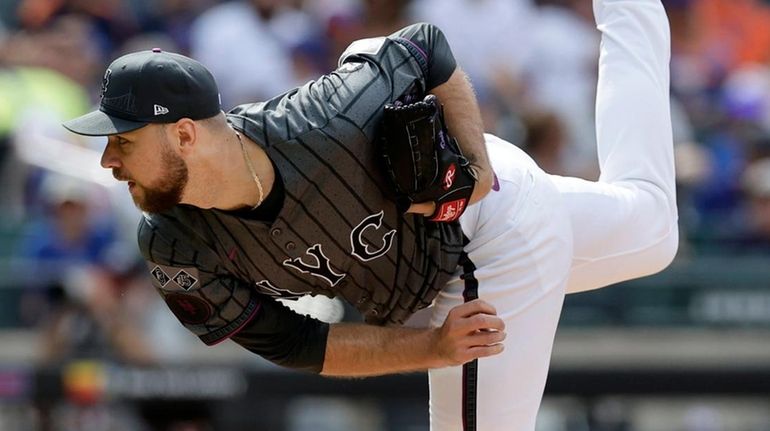 Tylor Megill of the Mets pitches during the first inning against the...