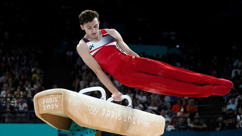 Stephen Nedoroscik, of the United States, competes during the men's...