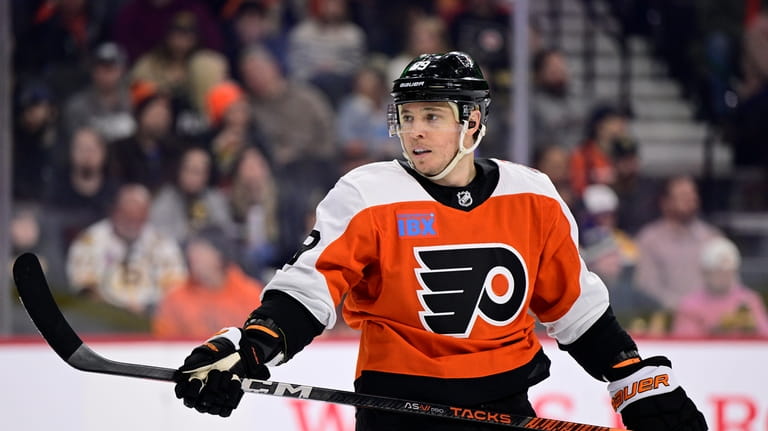 Philadelphia Flyers' Cam Atkinson during an NHL hockey game against...