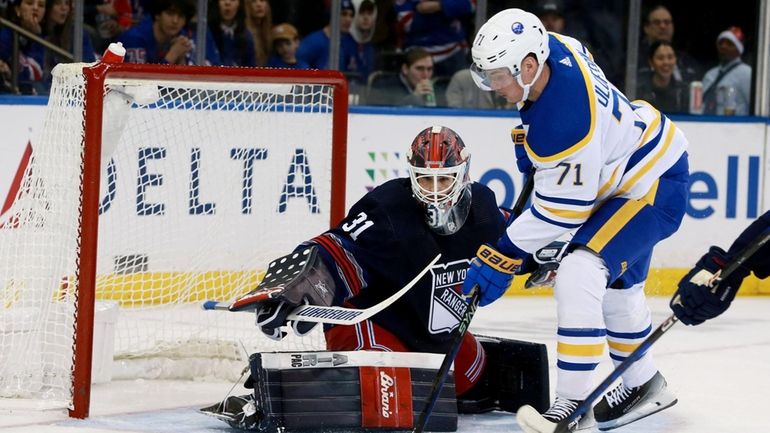 New York Rangers goaltender Igor Shesterkin (31) and Buffalo Sabres...