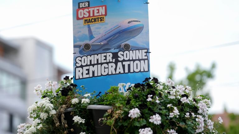 An election campaign poster of the far-right Alternative for Germany,...