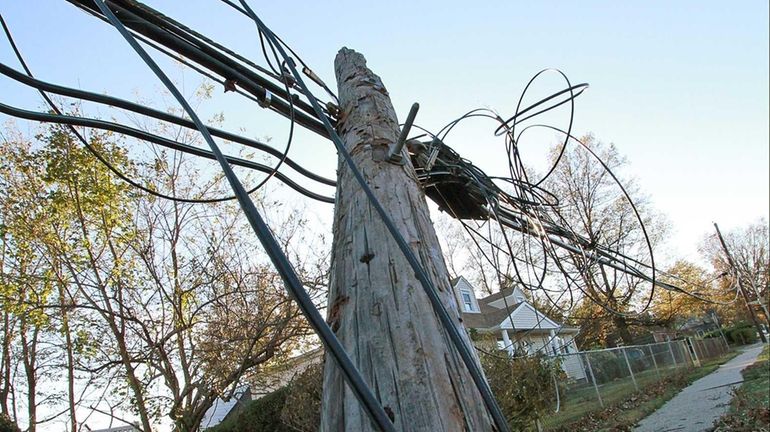 A utility pole in Uniondale (Nov. 6, 2012)