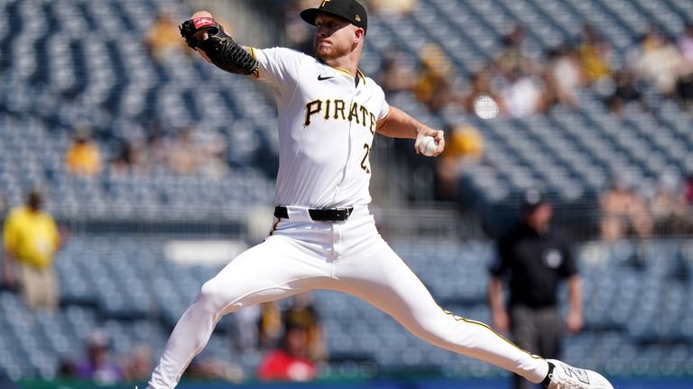 Pittsburgh Pirates starting pitcher Bailey Falter delivers during the first...