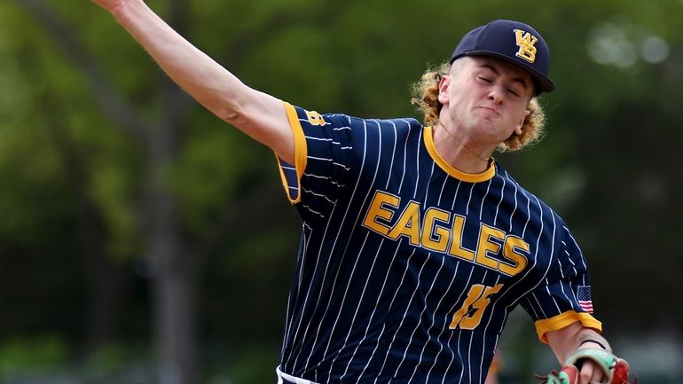 West Babylon starting pitcher Jace Alvino delivers a pitch against...