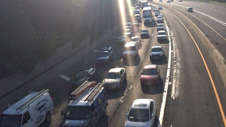 Traffic on the westbound Long Island Expressway is backed up...