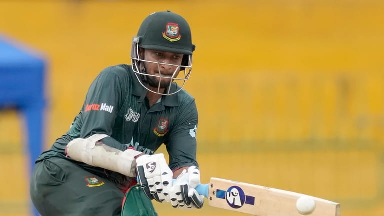 Bangladesh's Shakib Al Hasan plays a shot during the Asia...