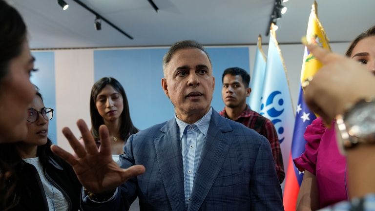 Venezuelan Attorney General Tarek William Saab speaks with the press...