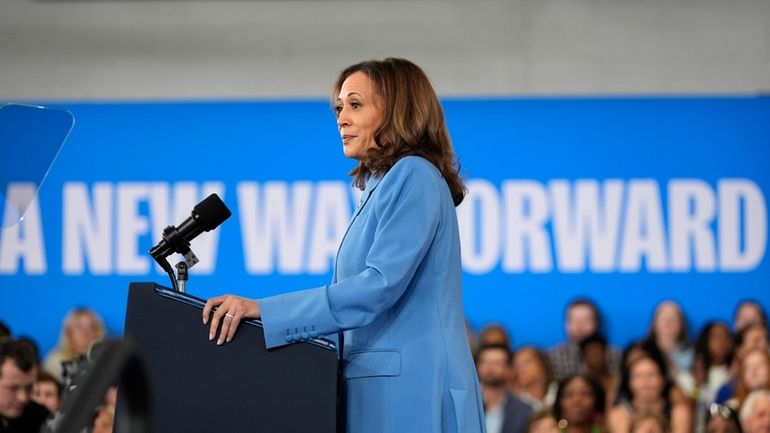 Vice President Kamala Harris speaks at a campaign event at...