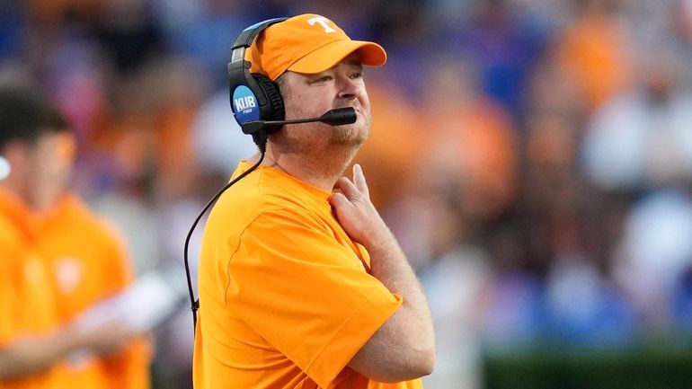 Tennessee head coach Josh Heupel watches play from the sideline...