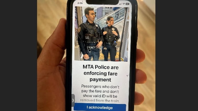 The railroad's mobile app shows two cops, and a stern warning...