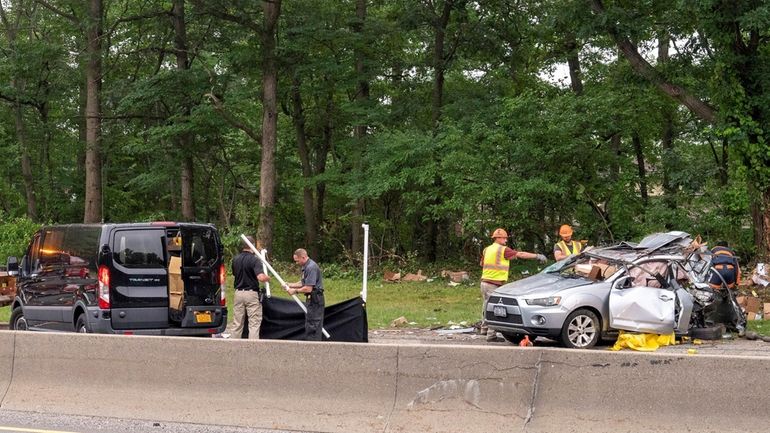 The wreckage from the fatal crash on the Southern State...