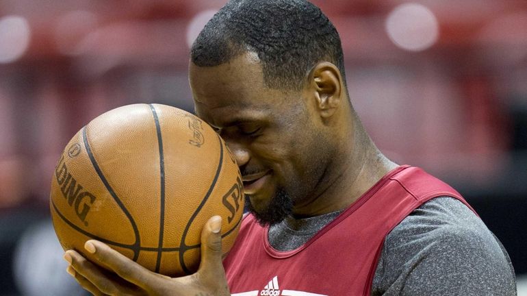 LeBron James attends a practice in preparation for Game 5...