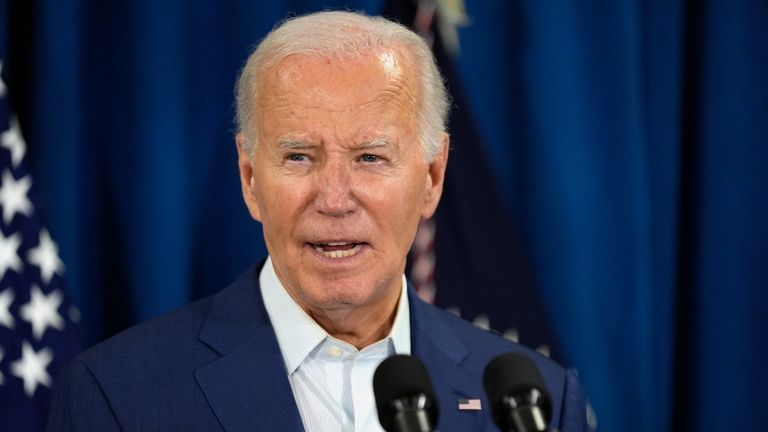 President Joe Biden speaks, Saturday, July 13, 2024, in Rehoboth...