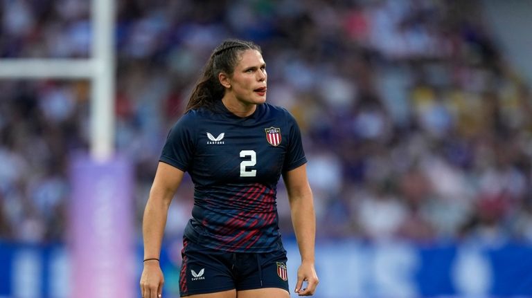 United States' Ilona Maher waits for play to restart during...