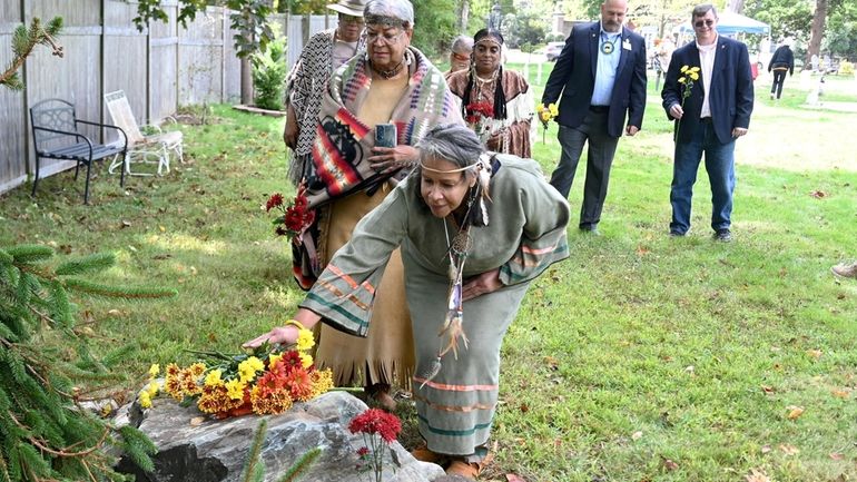 Members of the Montaukett Indian Nation at the dedication Saturday of...