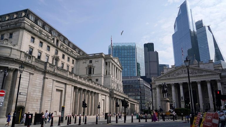 The Bank of England is pictured in London, on Aug....