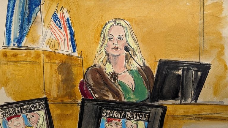 Adult film actress Stormy Daniels testifies on the witness stand...