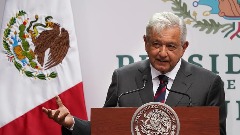 Mexican President Andres Manuel Obrador delivers a speech on economic...