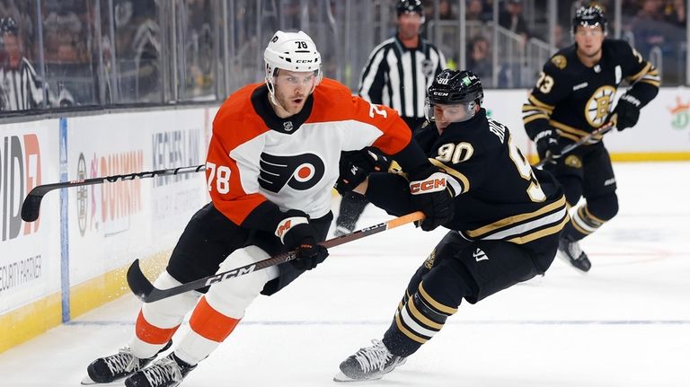 Philadelphia Flyers' Jacob Gaucher (78) and Boston Bruins' Anthony Richard...