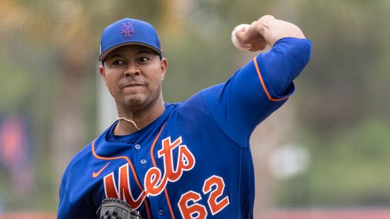 New York Mets pitcher Jose Quintana during a spring training...