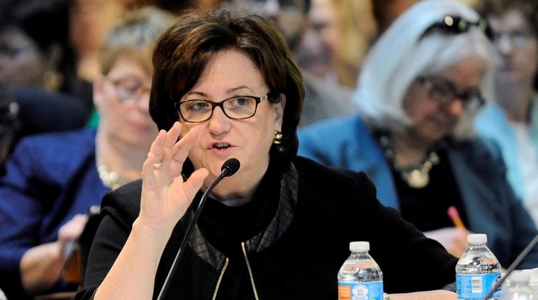 New York State Education Commissioner MaryEllen Elia, speaks to members...