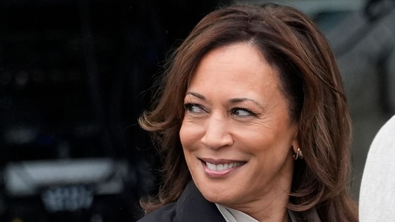 Vice President Kamala Harris arrives to speak from the South...