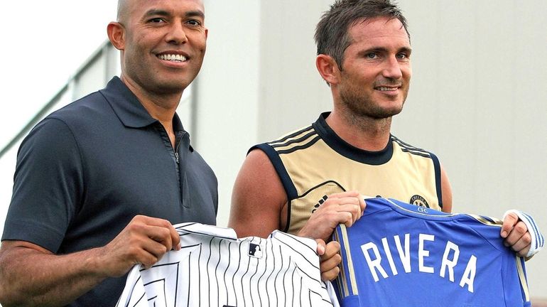 Mariano Rivera swaps uniforms with Chelsea player Frank Lampard at...