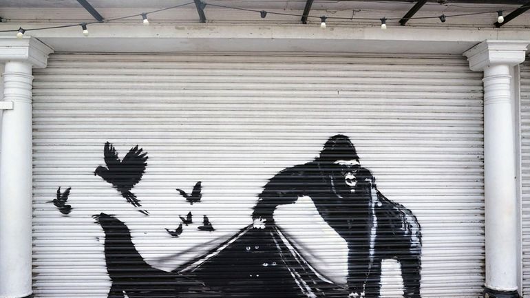 The new artwork unveiled by Banksy is seen in at...