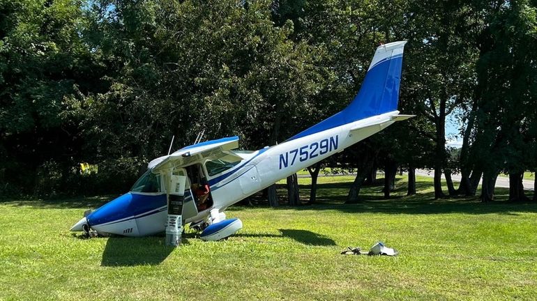 The single-engine Cessna crashed nose-first into a grass lot on...