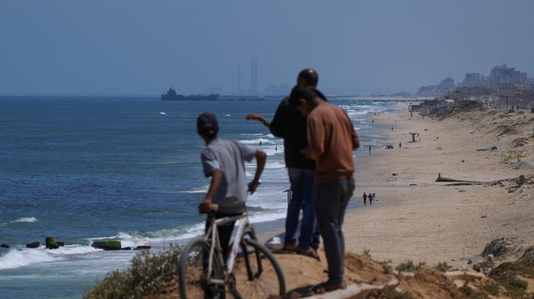 A ship is seen off the coast of Gaza near...