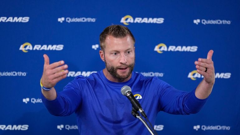 Los Angeles Rams head coach Sean McVay speaks during a...