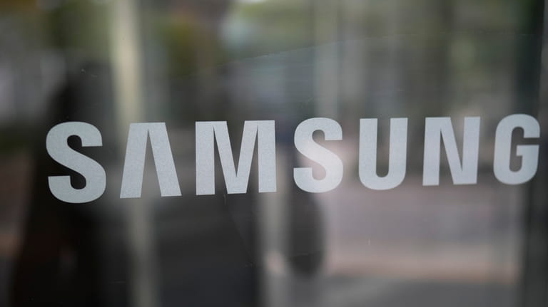The logo of the Samsung is seen at the Samsung...