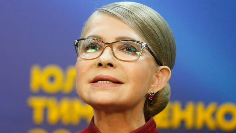 Former Ukrainian Prime Minister Yulia Tymoshenko speaks during her press...